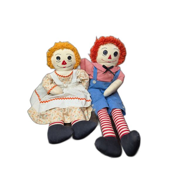 Pair of Vintage Handmade Raggedy Ann & Andy Dolls 27" Long - Picture 1 of 10